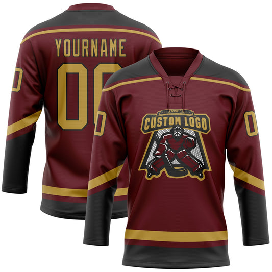 Custom Burgundy Old Gold-Black Hockey Lace Neck Jersey - Sky-Custom