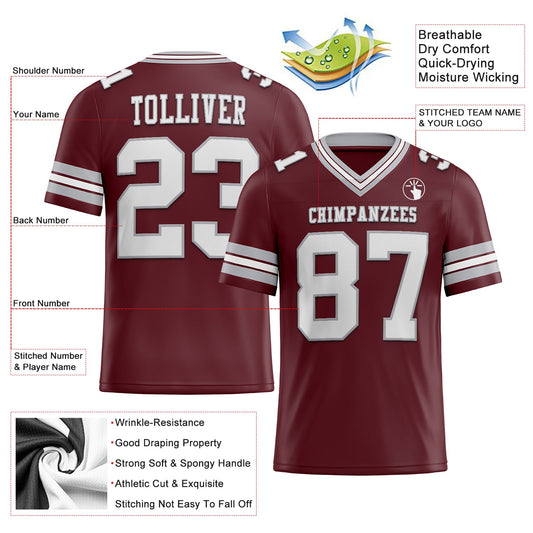 Custom Burgundy White-Gray Mesh Authentic Football Jersey - Sky-Custom