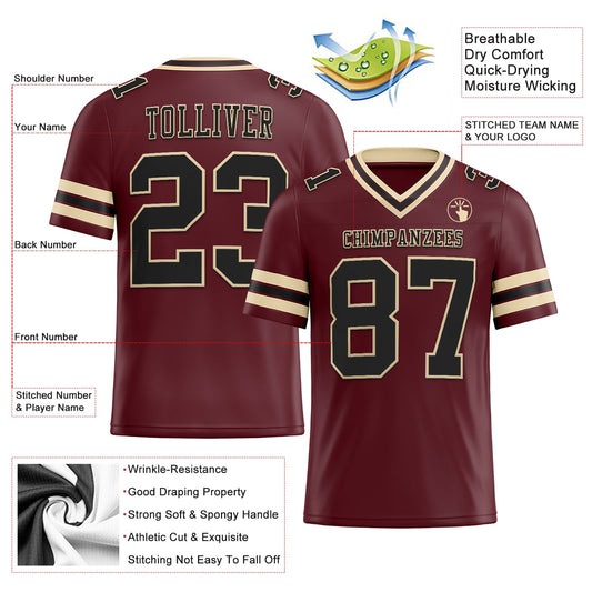 Custom Burgundy Black-City Cream Mesh Authentic Football Jersey - Sky-Custom