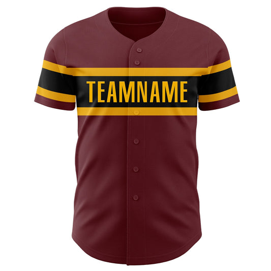 Custom Burgundy Black-Gold Authentic Baseball Jersey - Sky-Custom