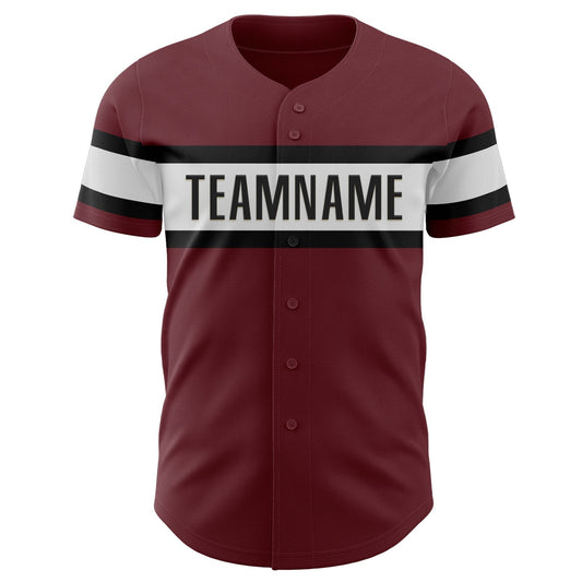 Custom Burgundy White-Black Authentic Baseball Jersey - Sky-Custom