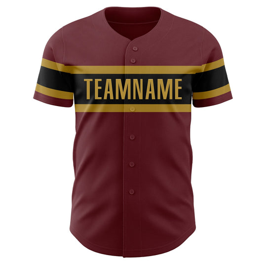 Custom Burgundy Black-Old Gold Authentic Baseball Jersey - Sky-Custom