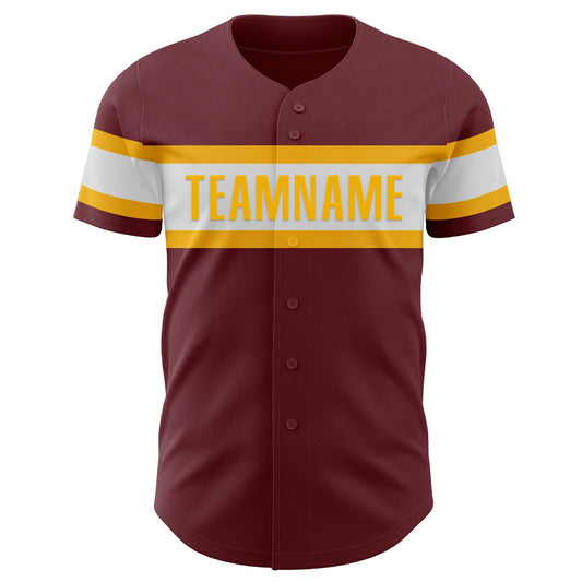 Custom Burgundy White-Gold Authentic Baseball Jersey - Sky-Custom