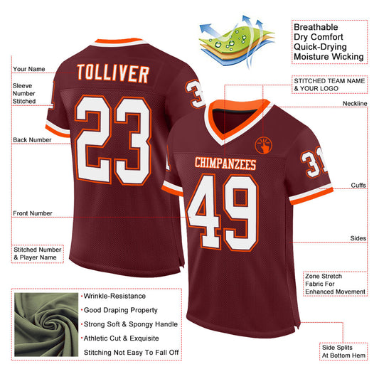 Custom Burgundy White-Orange Mesh Authentic Throwback Football Jersey - Sky-Custom