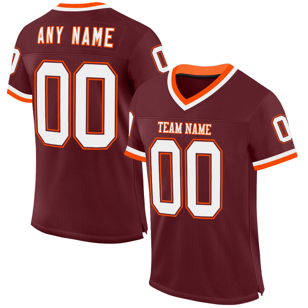 Custom Burgundy White-Orange Mesh Authentic Throwback Football Jersey - Sky-Custom