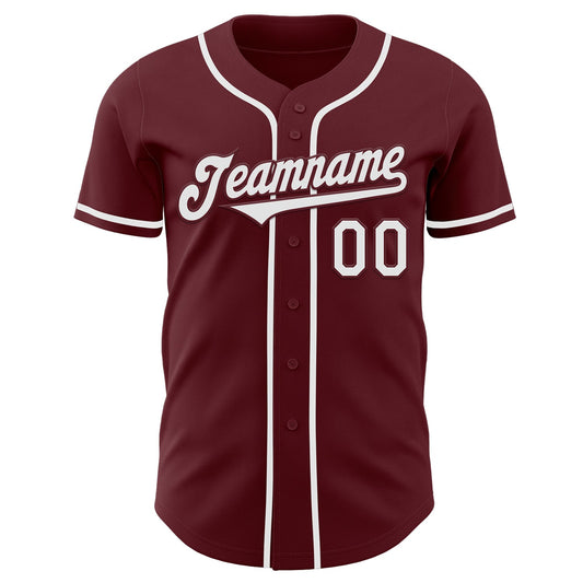 Custom Burgundy White Authentic Baseball Jersey - Sky-Custom