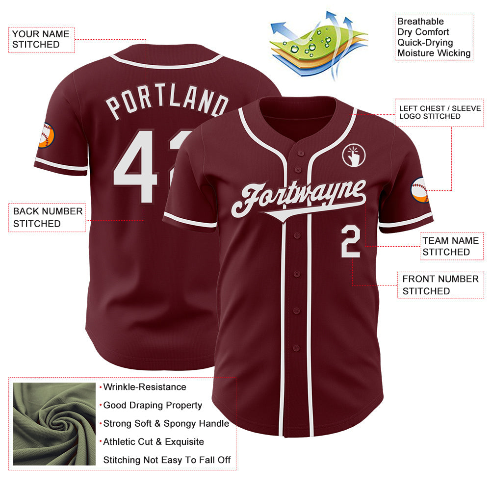Custom Burgundy White Authentic Baseball Jersey - Sky-Custom