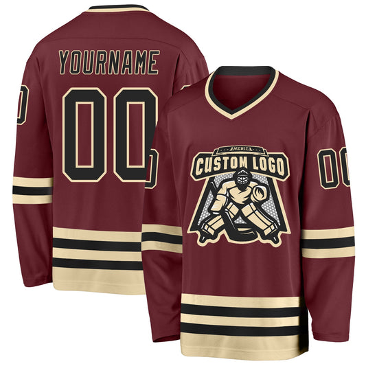 Custom Burgundy Black-Cream Hockey Jersey - Sky-Custom