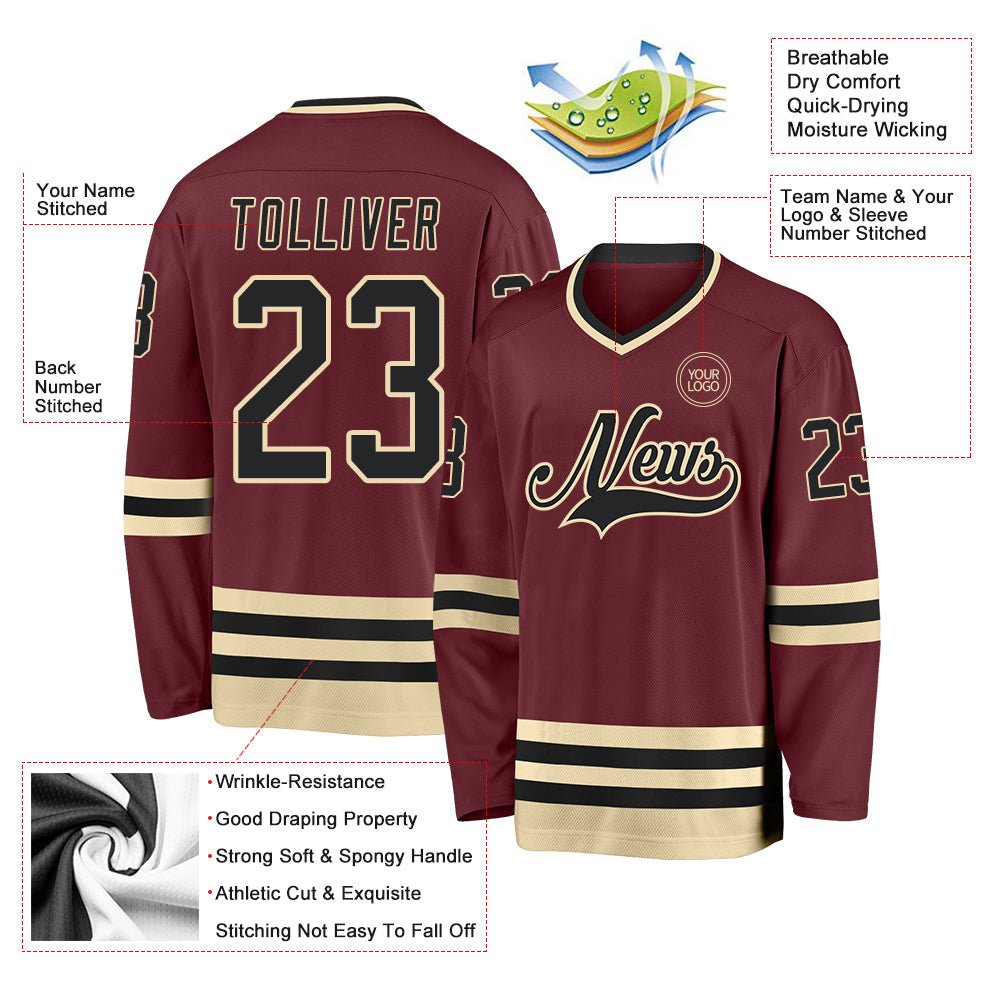 Custom Burgundy Black-Cream Hockey Jersey - Sky-Custom