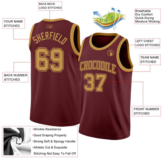 Custom Burgundy Old Gold Authentic Basketball Jersey - Sky-Custom
