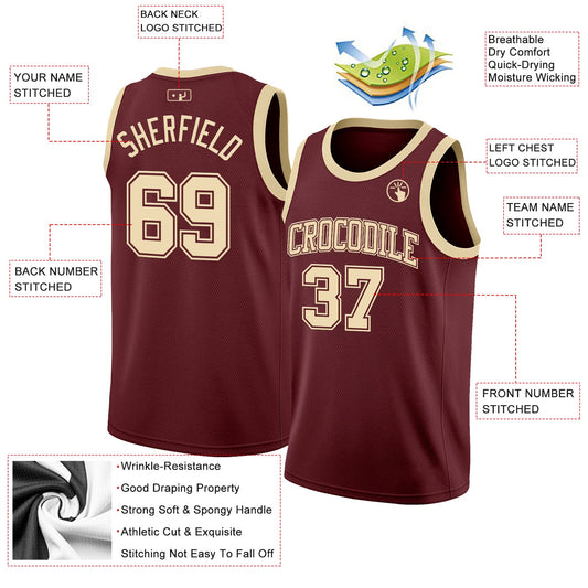 Custom Burgundy Cream Authentic Basketball Jersey - Sky-Custom