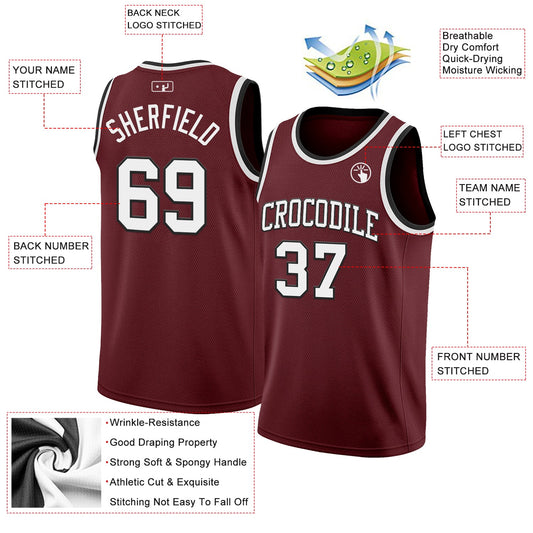 Custom Burgundy White-Black Authentic Basketball Jersey - Sky-Custom