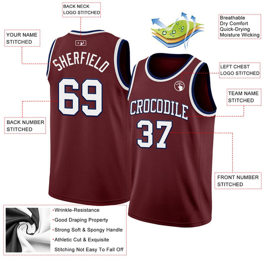 Custom Burgundy White-Navy Authentic Basketball Jersey - Sky-Custom