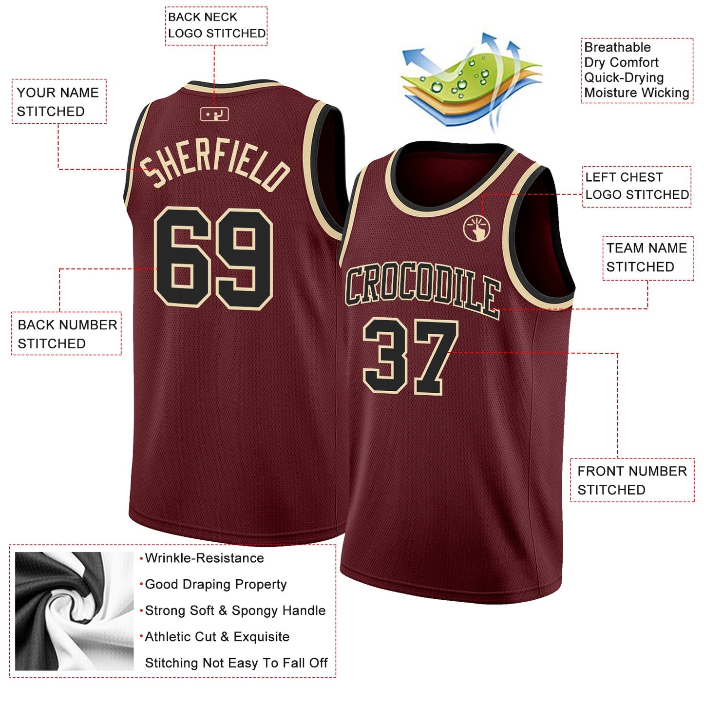 Custom Burgundy Black-Cream Authentic Basketball Jersey - Sky-Custom