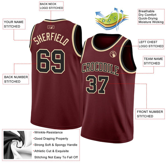 Custom Burgundy Black-Cream Authentic Basketball Jersey - Sky-Custom