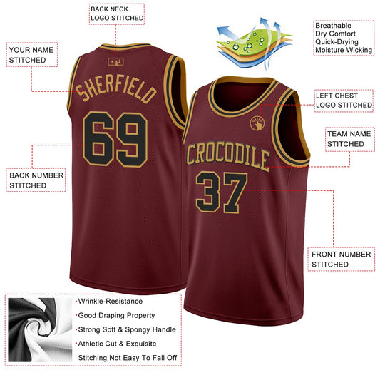 Custom Burgundy Black-Old Gold Authentic Basketball Jersey - Sky-Custom