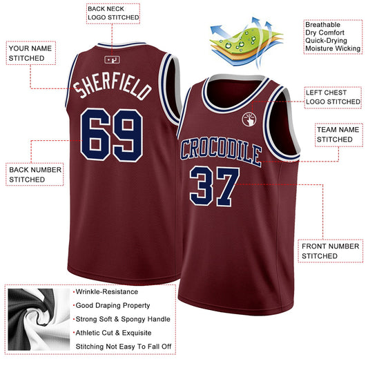 Custom Burgundy Navy-White Authentic Basketball Jersey - Sky-Custom