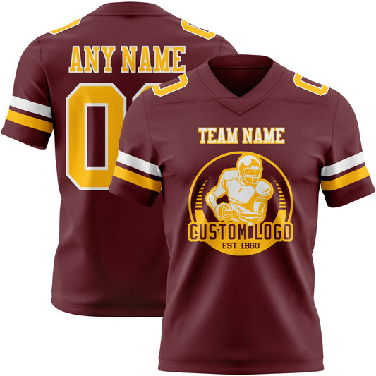 Custom Burgundy Gold-White Mesh Authentic Football Jersey - Sky-Custom