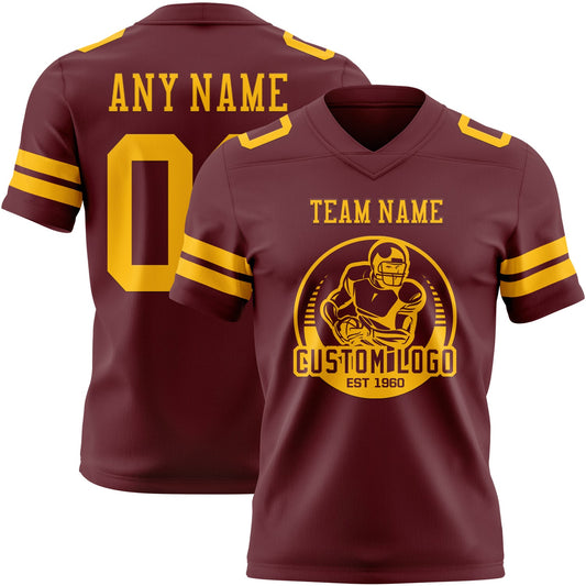 Custom Burgundy Gold Mesh Authentic Football Jersey - Sky-Custom