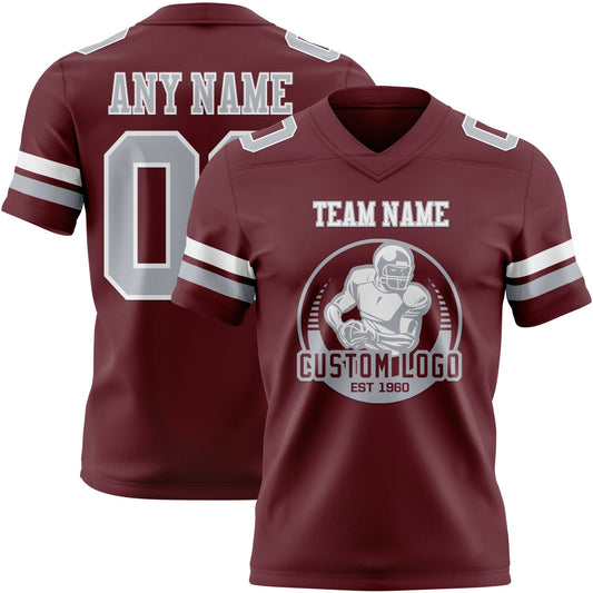 Custom Burgundy Gray-White Mesh Authentic Football Jersey - Sky-Custom