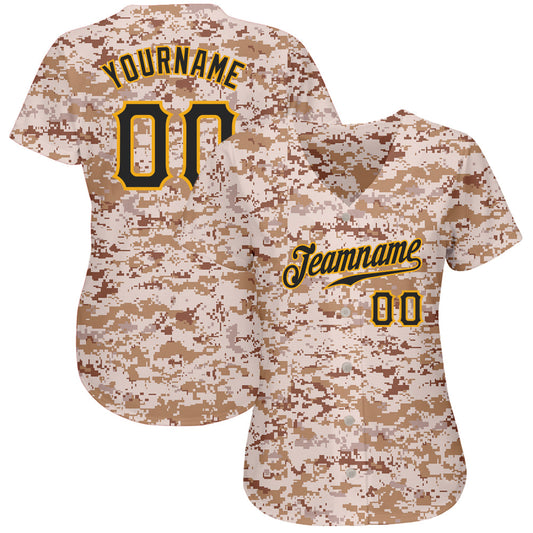 Custom Camo Black-Gold Authentic Salute To Service Baseball Jersey - Sky-Custom
