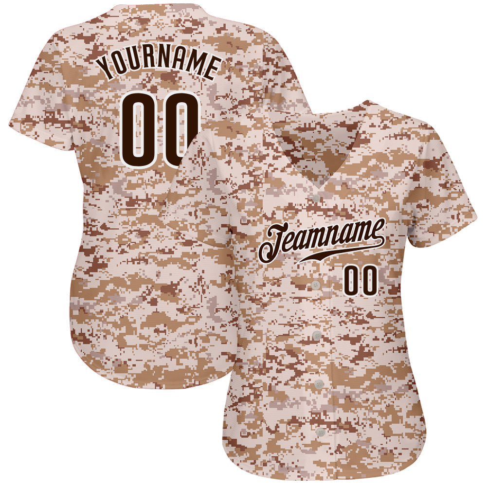 Custom Camo Brown-White Authentic Salute To Service Baseball Jersey - Sky-Custom