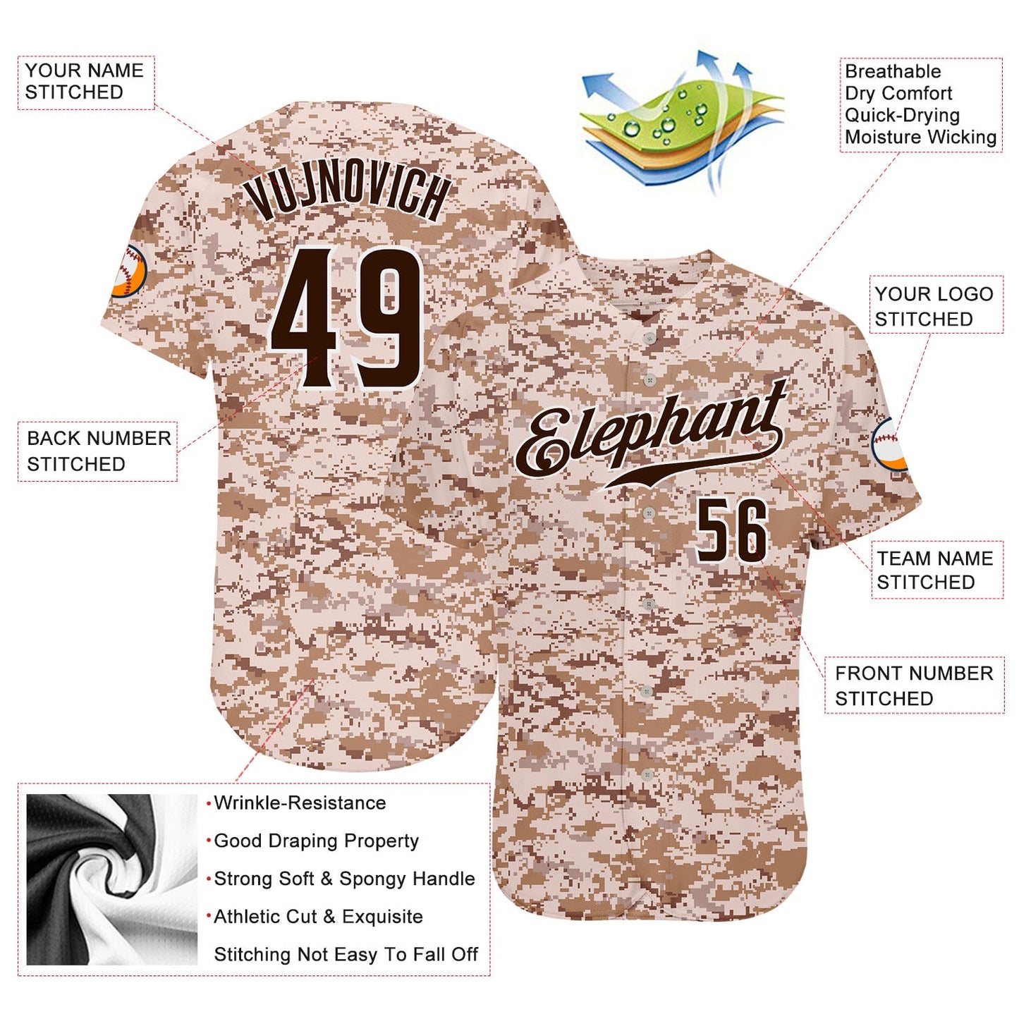 Custom Camo Brown-White Authentic Salute To Service Baseball Jersey - Sky-Custom
