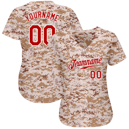 Custom Camo Red-White Authentic Salute To Service Baseball Jersey - Sky-Custom