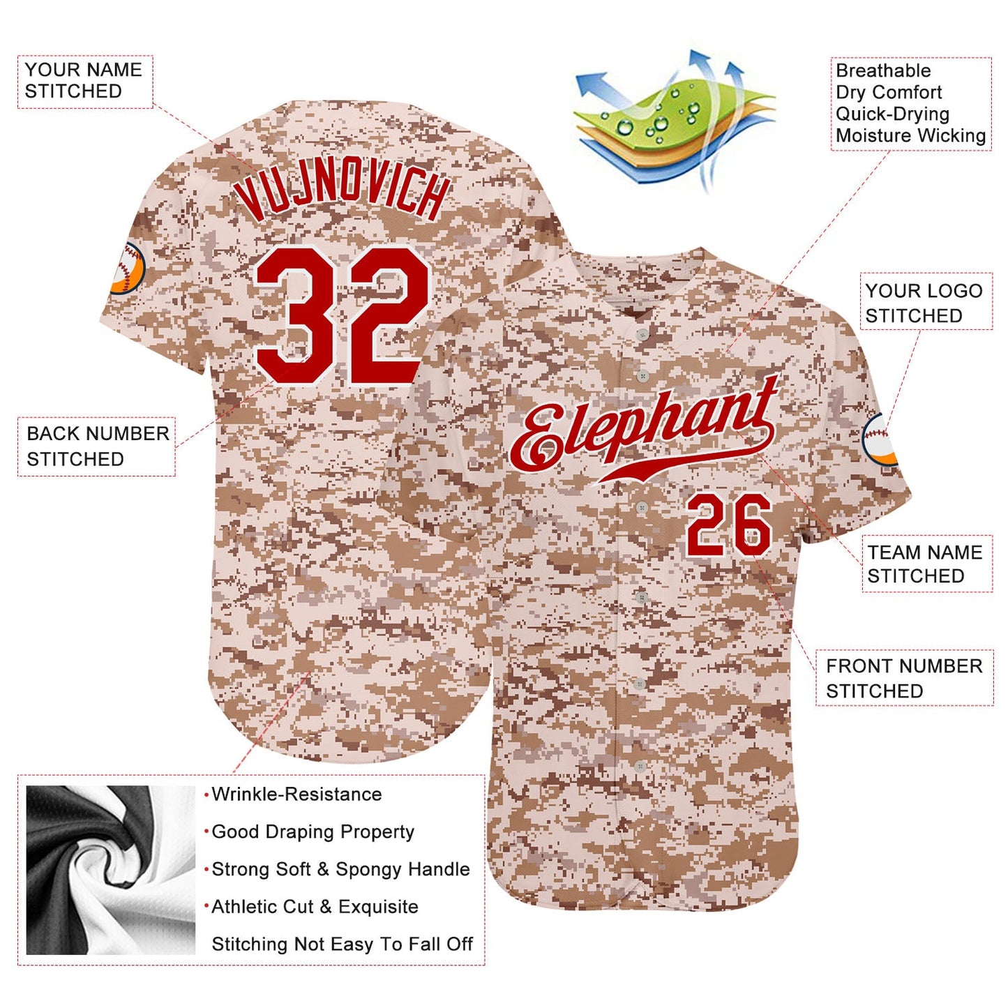 Custom Camo Red-White Authentic Salute To Service Baseball Jersey - Sky-Custom