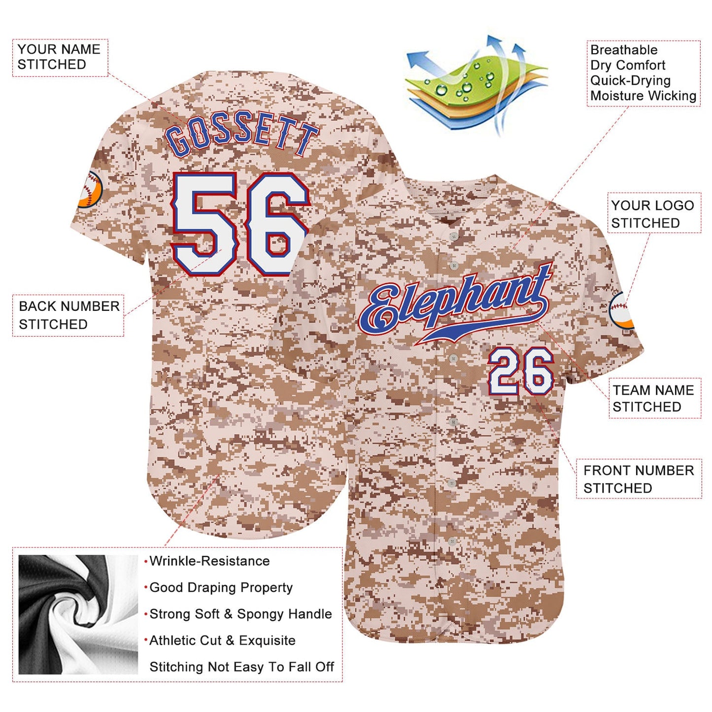 Custom Camo White-Royal Authentic Salute To Service Baseball Jersey - Sky-Custom