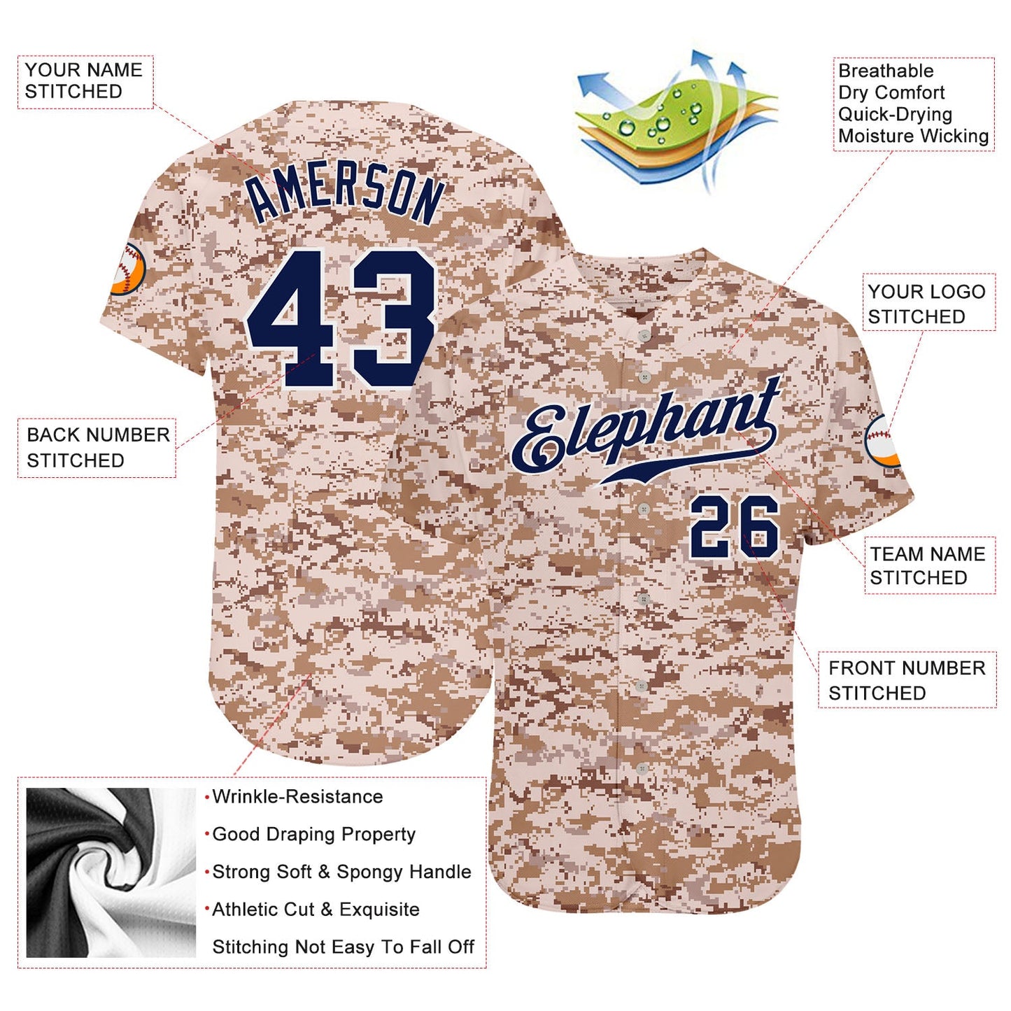 Custom Camo Navy-White Authentic Salute To Service Baseball Jersey - Sky-Custom