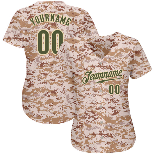 Custom Camo Olive-Cream Authentic Salute To Service Baseball Jersey - Sky-Custom