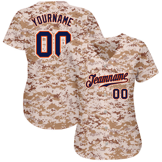 Custom Camo Navy-Orange Authentic Salute To Service Baseball Jersey - Sky-Custom
