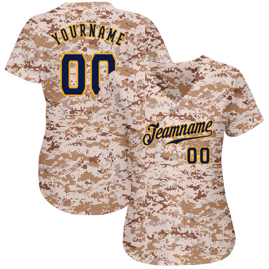 Custom Camo Navy-Gold Authentic Salute To Service Baseball Jersey - Sky-Custom