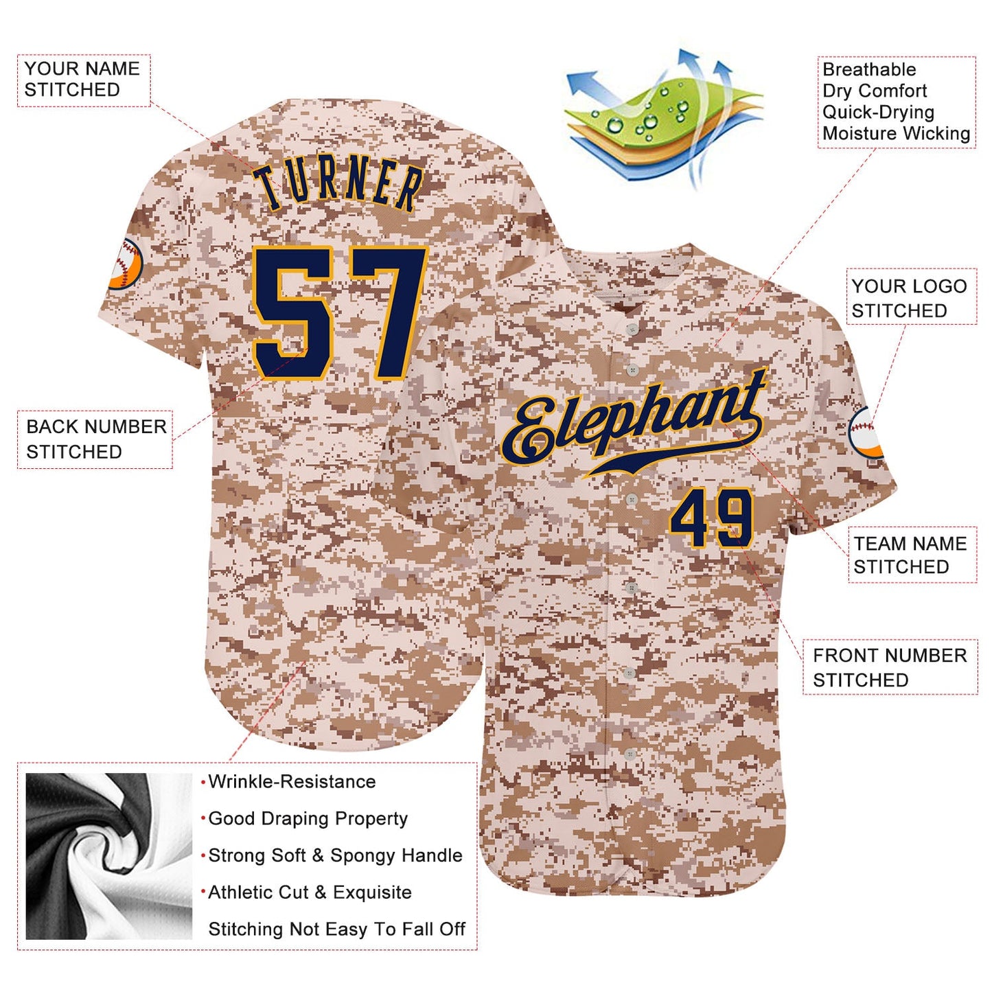 Custom Camo Navy-Gold Authentic Salute To Service Baseball Jersey - Sky-Custom