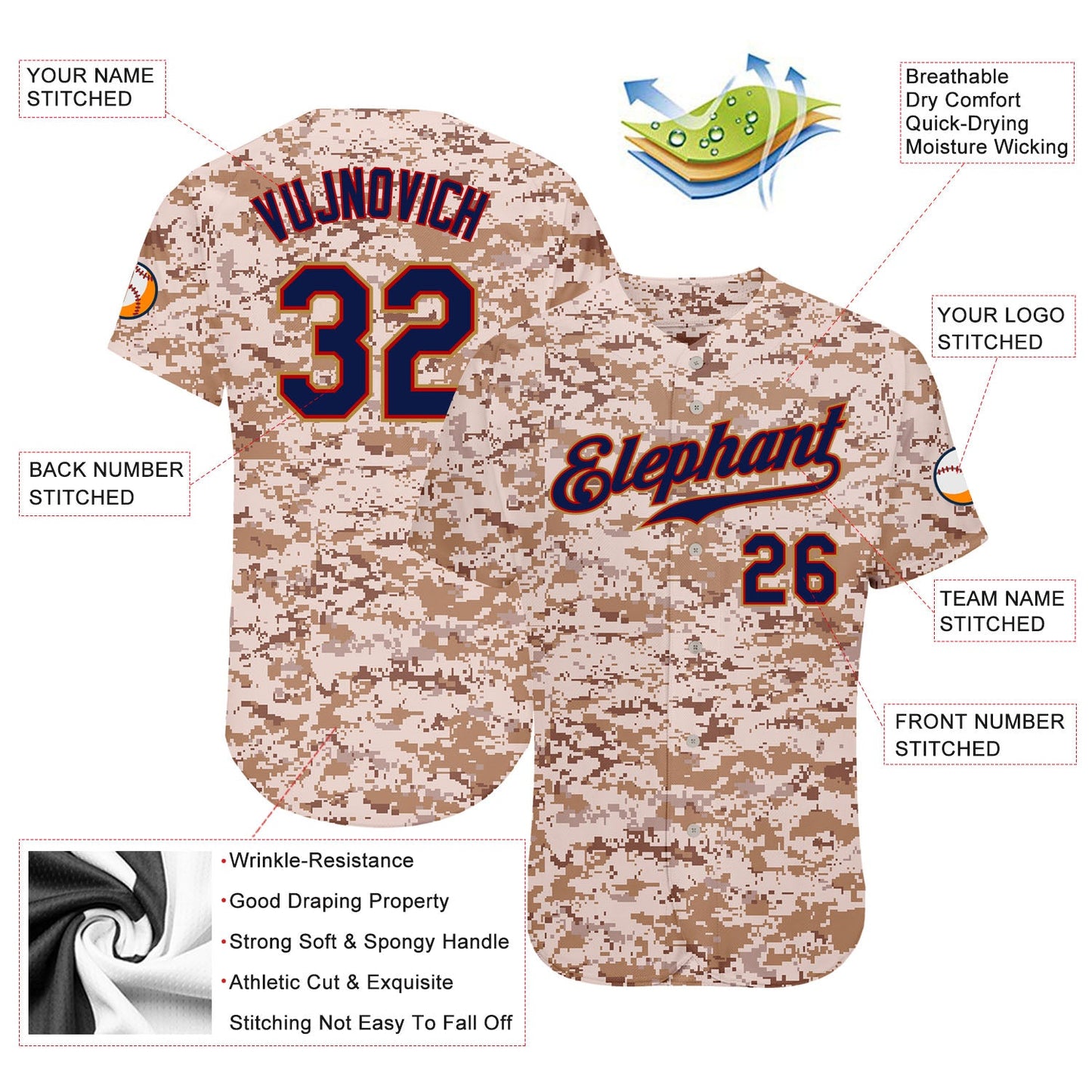 Custom Camo Navy-Old Gold Authentic Salute To Service Baseball Jersey - Sky-Custom