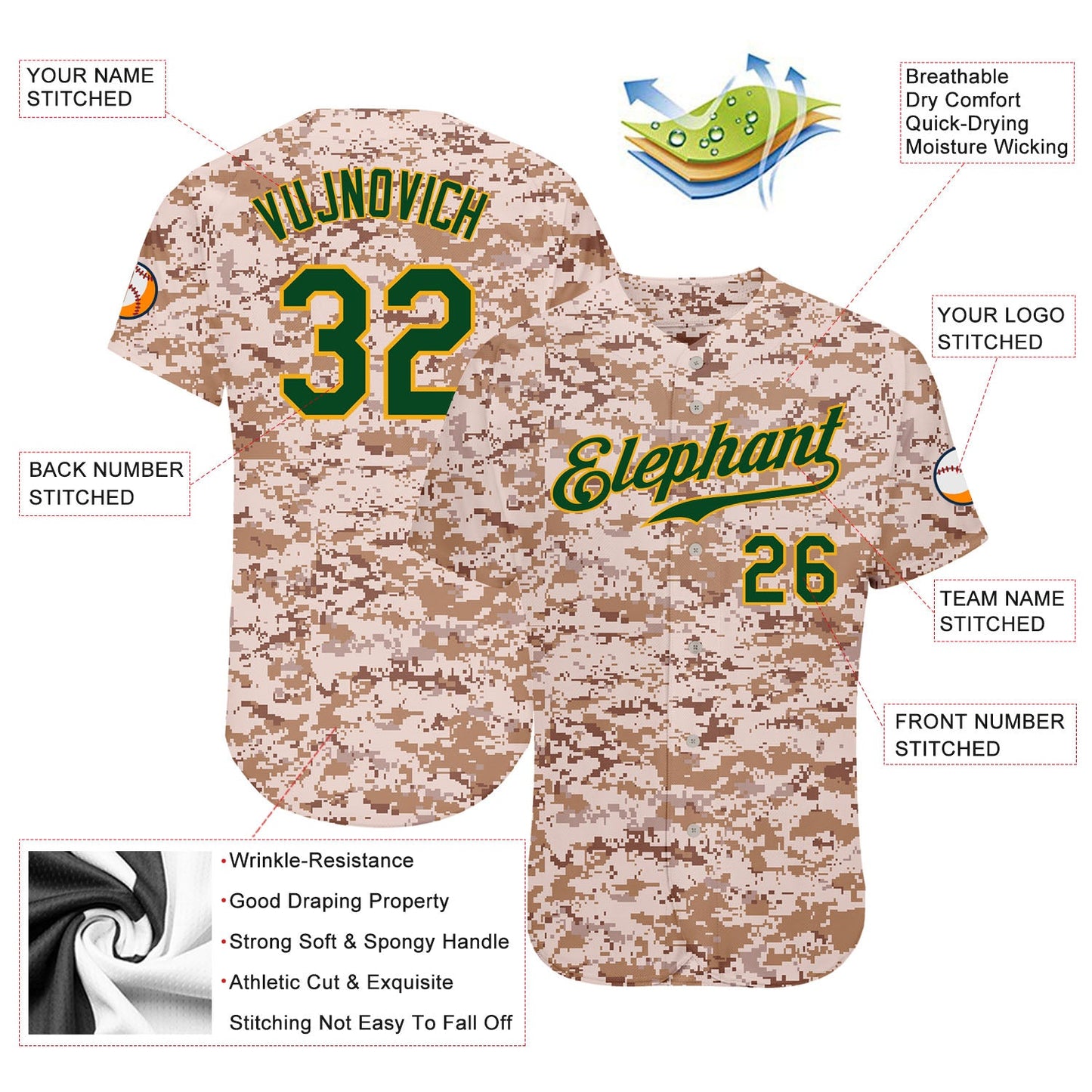 Custom Camo Green-Gold Authentic Salute To Service Baseball Jersey - Sky-Custom
