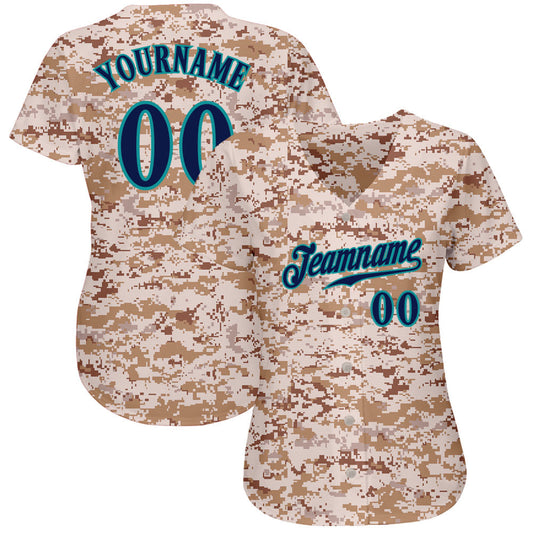 Custom Camo Navy-Teal Authentic Salute To Service Baseball Jersey - Sky-Custom