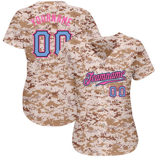 Custom Camo Powder Blue-Pink Authentic Salute To Service Baseball Jersey - Sky-Custom