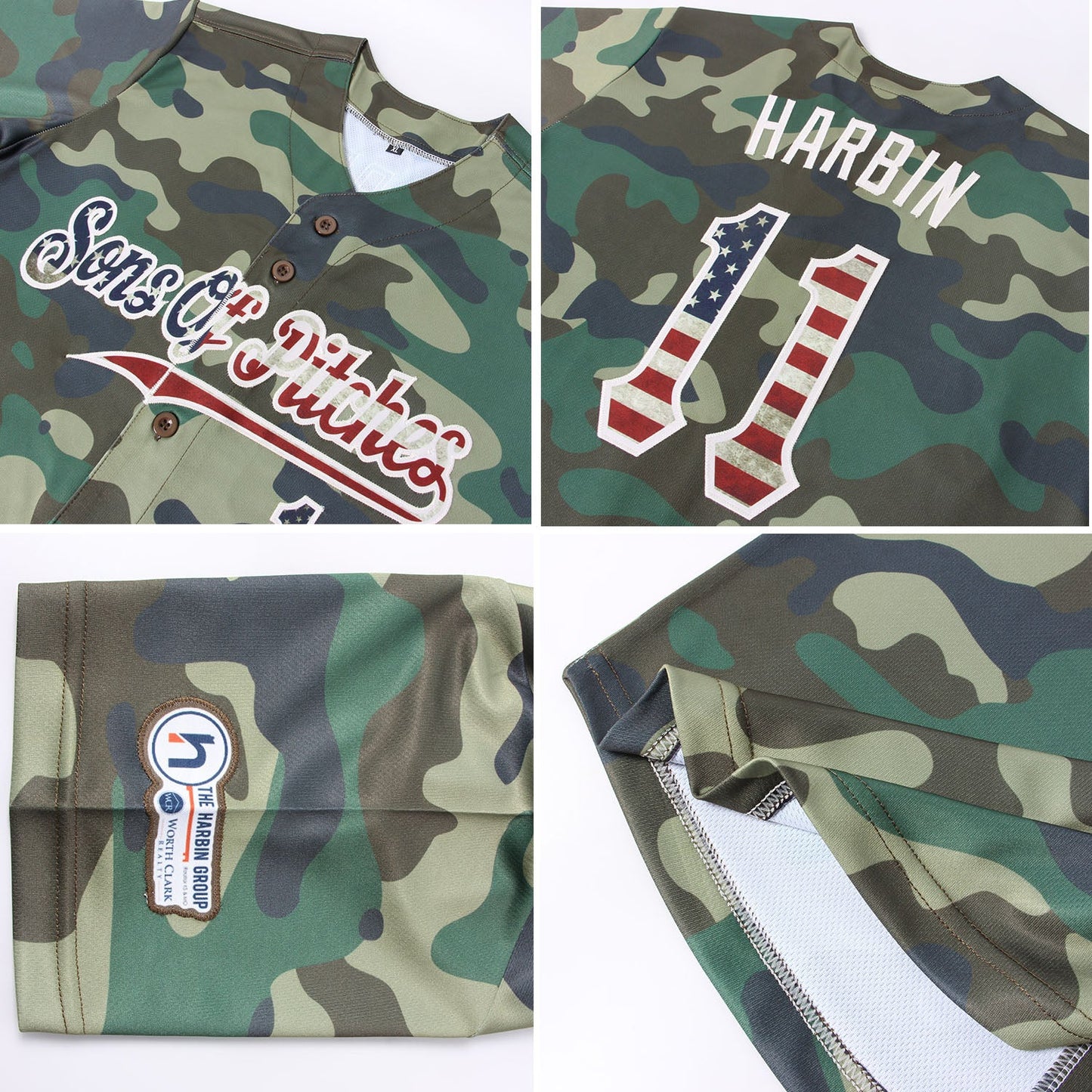 Custom Camo Vintage USA Flag-Cream Authentic Salute To Service Baseball Jersey - Sky-Custom