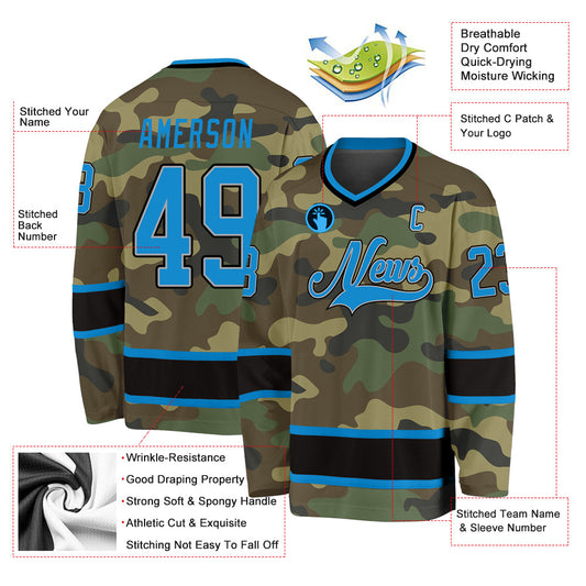 Custom Camo Blue-Black Salute To Service Hockey Jersey - Sky-Custom