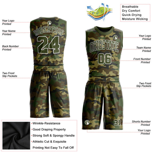 Custom Camo Olive-White Round Neck Sublimation Salute To Service Basketball Suit Jersey - Sky-Custom