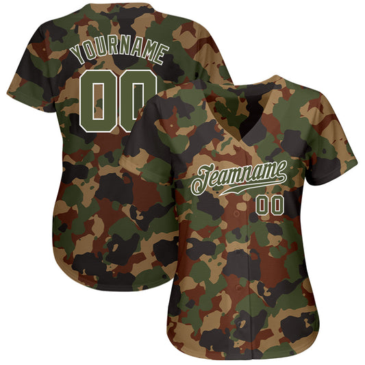 Custom Camo Olive-White Dark Classic Woodland Authentic Salute To Service Baseball Jersey - Sky-Custom