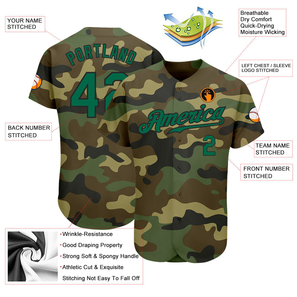 Custom Camo Kelly Green-Black Authentic Salute To Service Baseball Jersey - Sky-Custom
