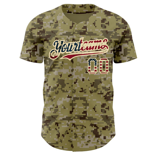 Custom Camo Vintage USA Flag-City Cream Authentic Salute To Service Baseball Jersey - Sky-Custom