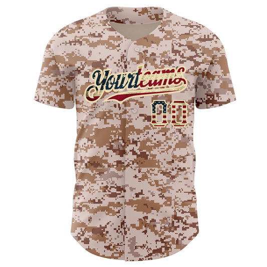 Custom Camo Vintage USA Flag-City Cream Authentic Salute To Service Baseball Jersey - Sky-Custom