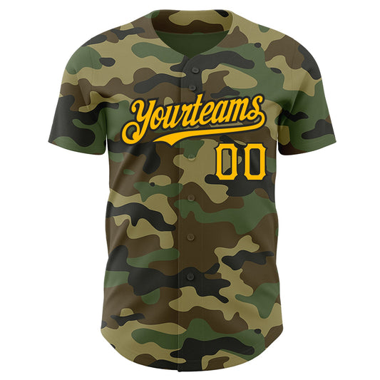 Custom Camo Gold-Black Authentic Salute To Service Baseball Jersey - Sky-Custom