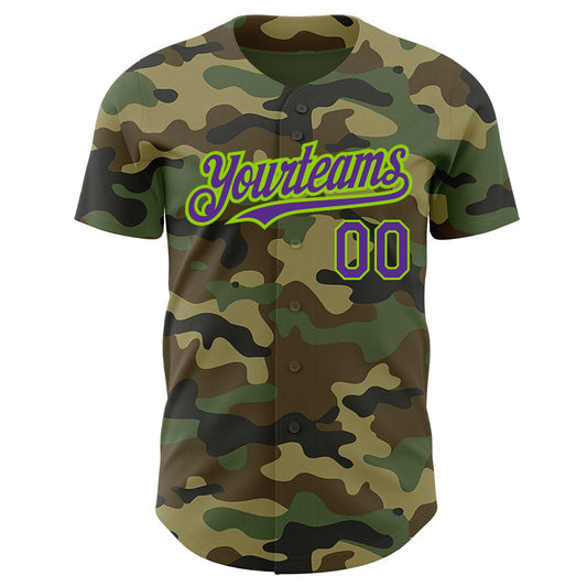 Custom Camo Purple-Neon Green Authentic Salute To Service Baseball Jersey - Sky-Custom