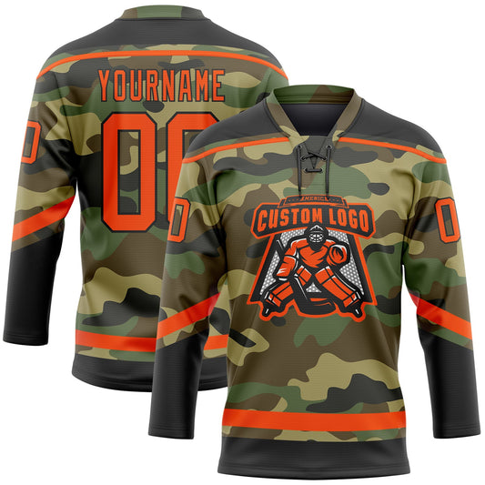 Custom Camo Orange-Black Salute To Service Hockey Lace Neck Jersey - Sky-Custom