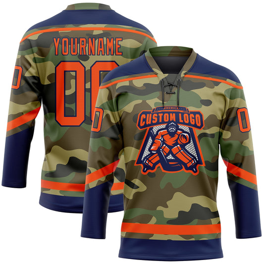 Custom Camo Orange-Navy Salute To Service Hockey Lace Neck Jersey - Sky-Custom